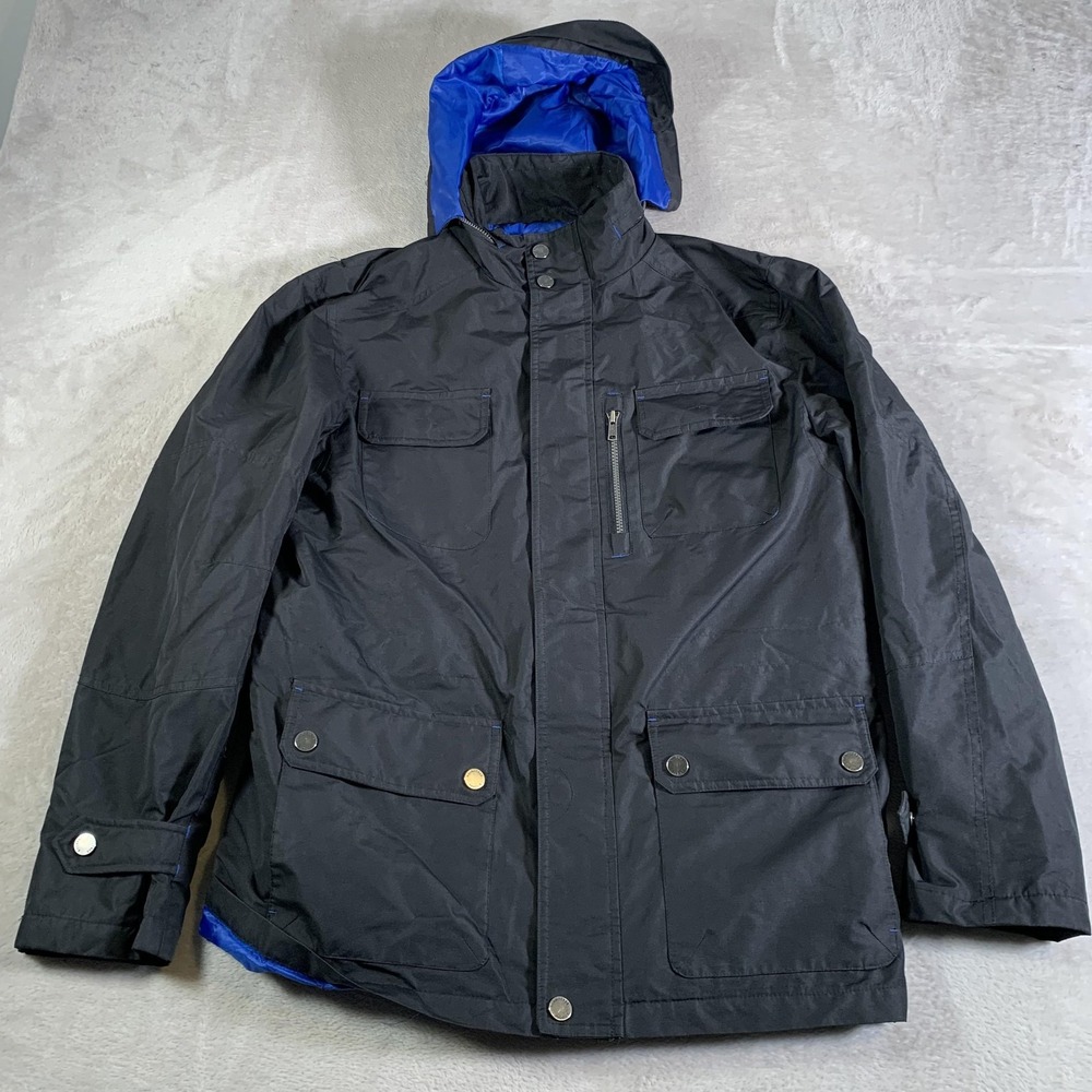Roundtree & Yorke‎ Jacket Mens Medium Black Water Resistant Hooded Lined Coat